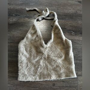 Gymshark Taupe Fuzzy Knit Halter Crop Top size large